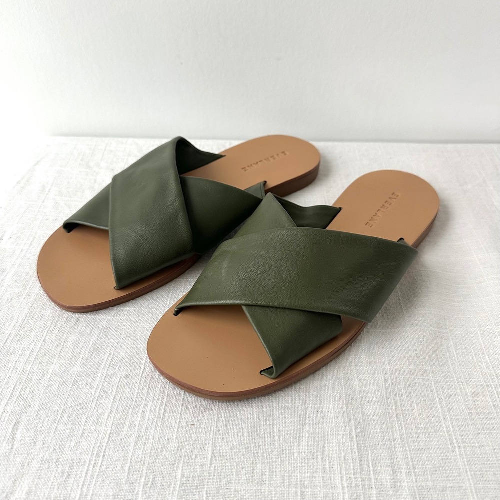 NEW‎ Everlane The Day Crossover Sandal Olive Green Leather Slide Women 7 Brazil